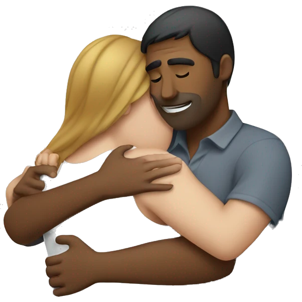 Couple hug, white woman and Indian man emoji