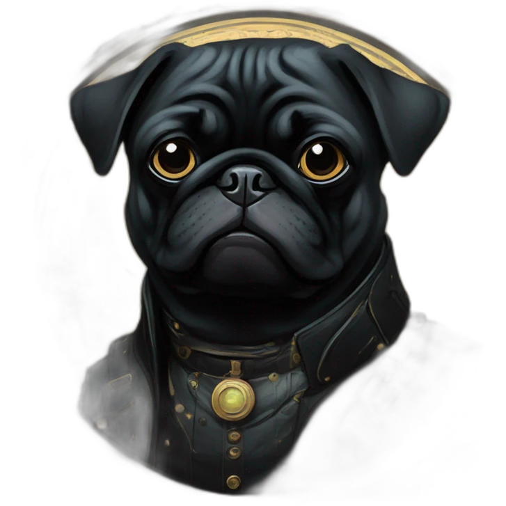 A cyberpunk black pug in Art Nouveau style during 1910 emoji