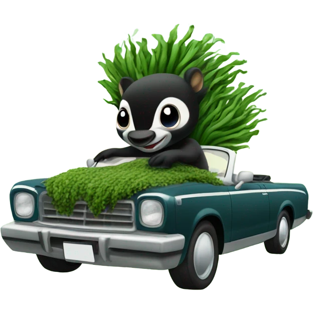 Skunk made of seaweed driving convertible in the sky emoji