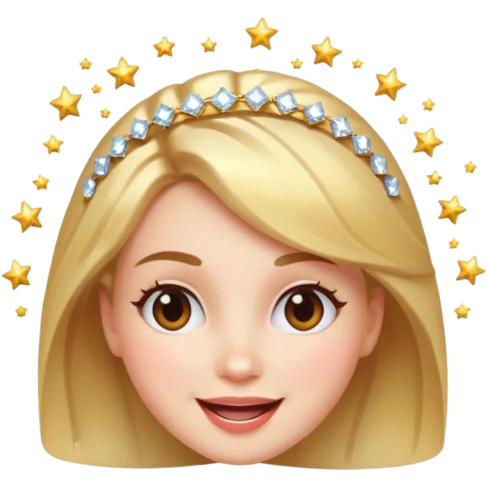 woman with sparkles around head, showing happiness and strong mental health, playful energetic look, iOS 18 memoji style emoji