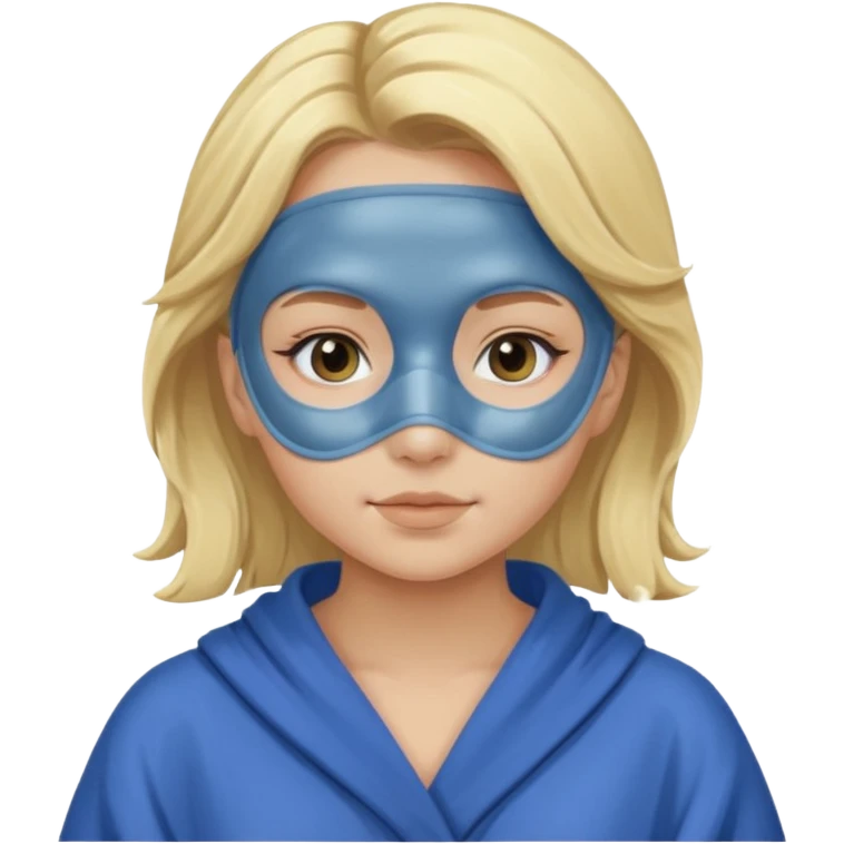 Blonde hair girl with a blue mud face mask and a blue robe on emoji