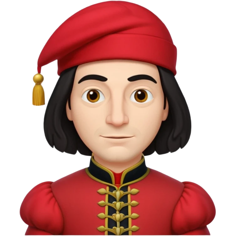 lord farquad avec un chapeau rouge plat sur le dessus, il a un vêtement rouge avec des manches bouffantes emoji