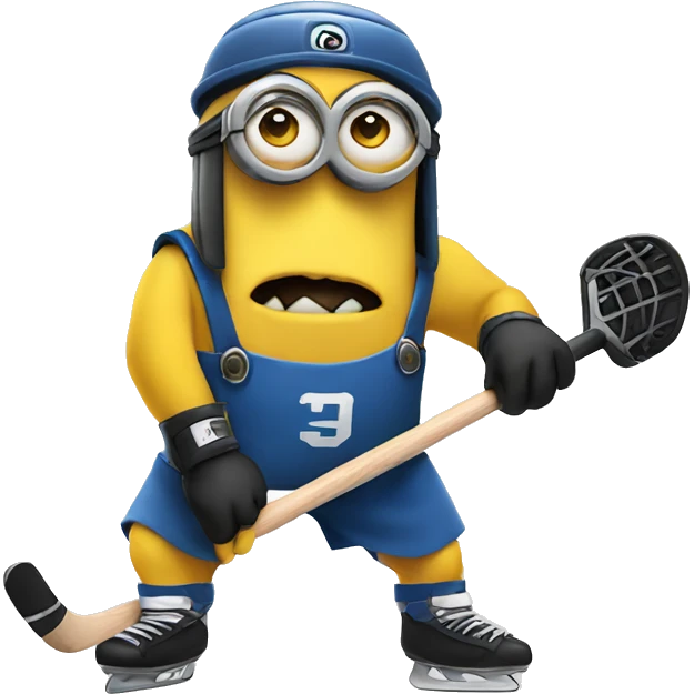 Growling minion holding a hockey stick emoji