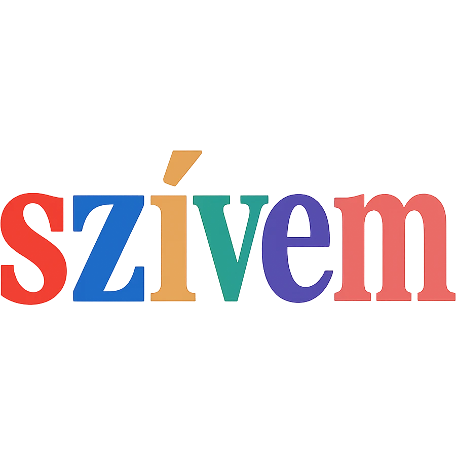 colorful modern text image with the word 'szívem' in the center, varied colorful fonts, no emoji or face emoji