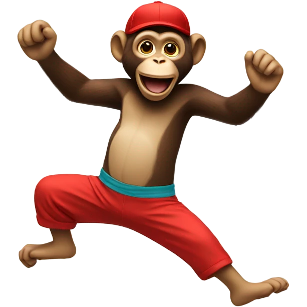 Dancing monkey with a red cap and red shorts  emoji
