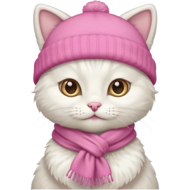 white cat in a pink scarf and hat emoji