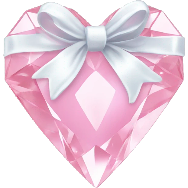 Pastel pink diamond crystal heart with white bow emoji