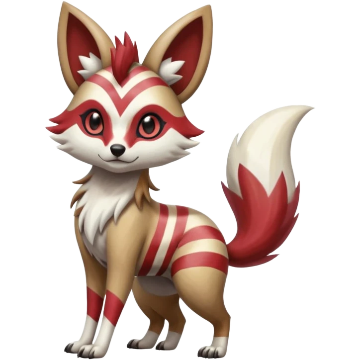 Hyper-realistic cool edgy badass zigzag-striped etched marked elegant Colorful Skilled Adept Graceful Asian Painted Meloetta-Furret-Lycanroc-Zangoose-fusion-hybrid-creature (full body) emoji