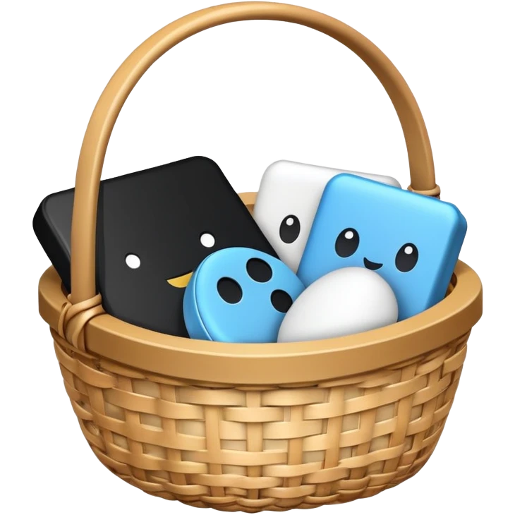 small gift basket with hardly anything it but 3 things white and black emoji