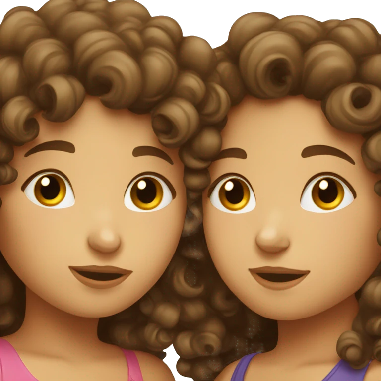 two curly haired brunette girls kissing emoji