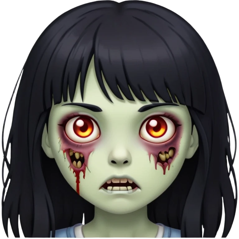girl, long hair, zombie, black hair,bangs emoji