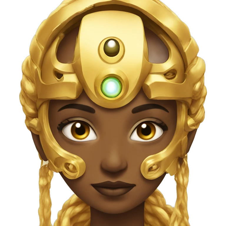 Golden goddess with cyborg eye emoji