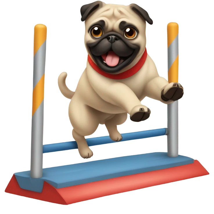 Pug doing agility with white background  emoji