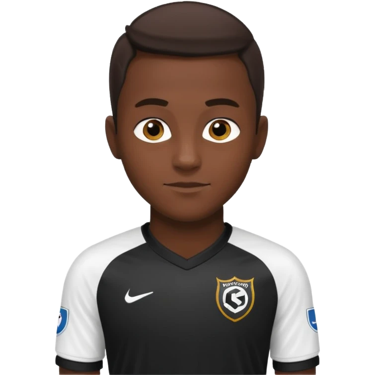 A soccer player wearing a black jersey that has white sleeves and sponsor in white in the middle of the jersey emoji