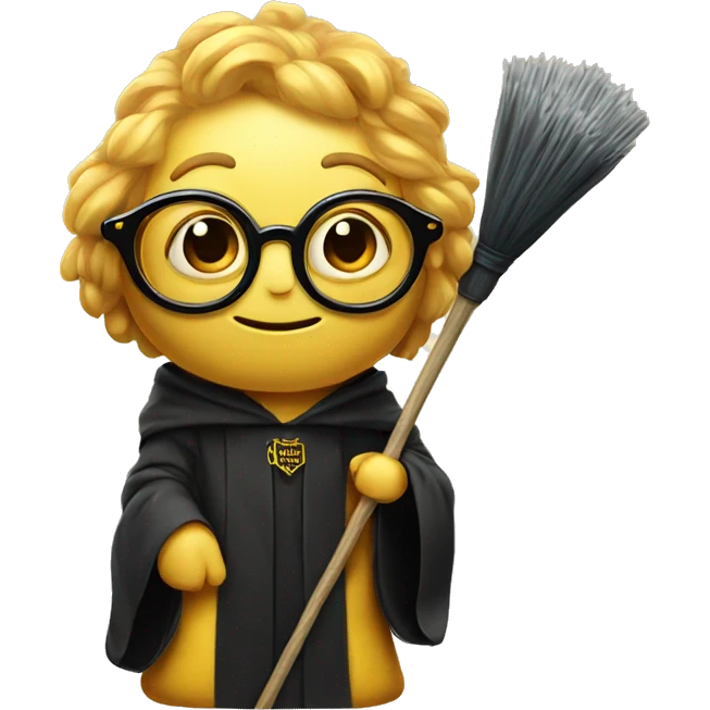 Bee with glasses holding a broom stick with a robe of Hogwarts  emoji