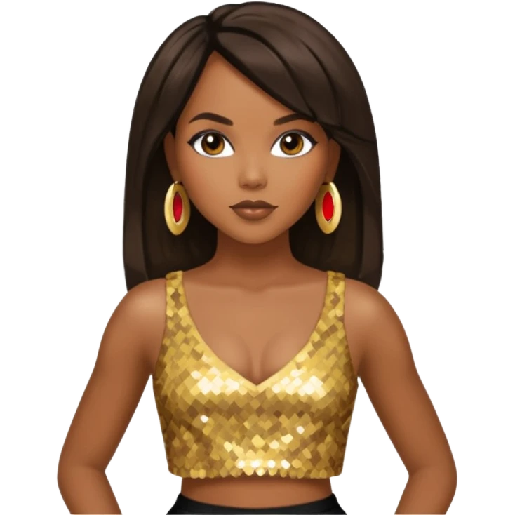 LeToya Luckett with dark brown long hair, gold sequin crop top  emoji