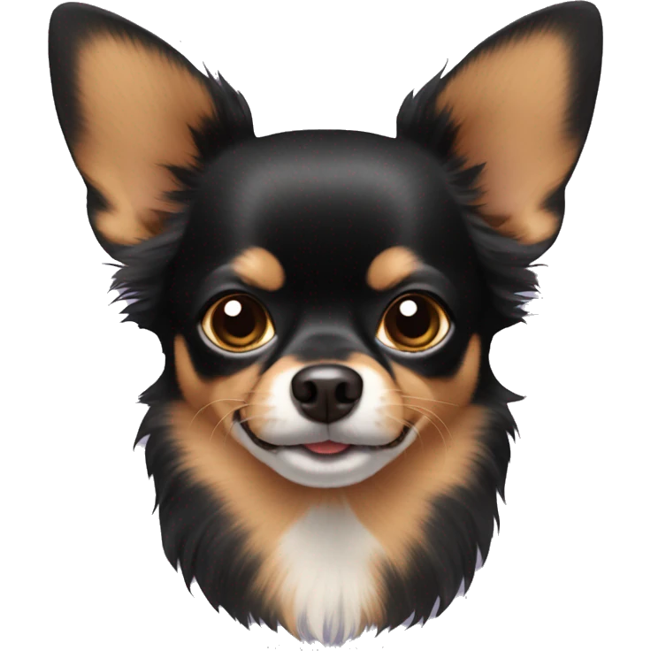 black and brown chihuahua with big hair on the ears emoji