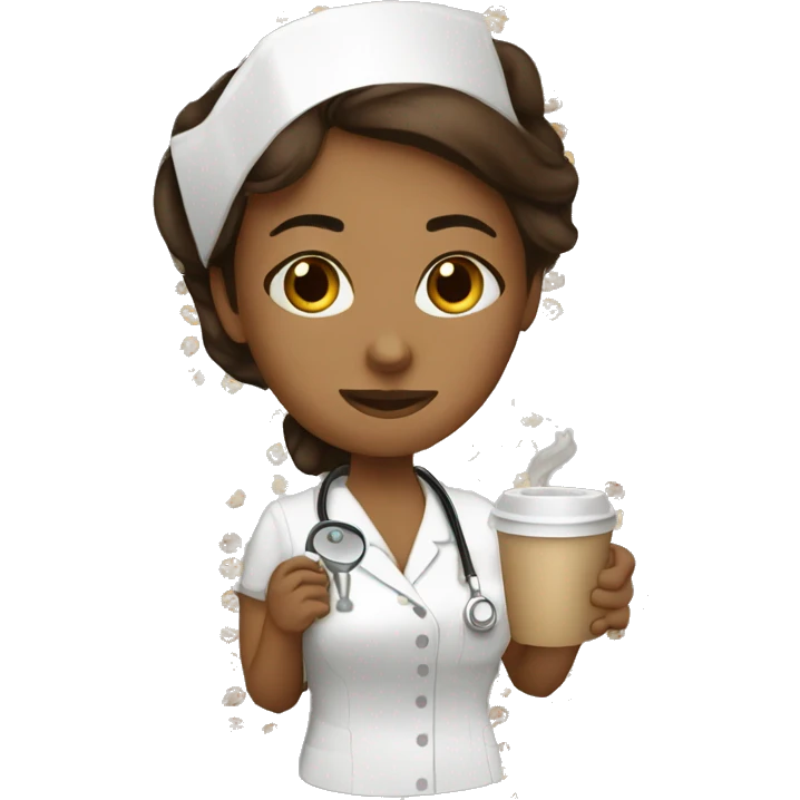 Brown nurse female, night shift in a mental hospital, drinking coffee  emoji