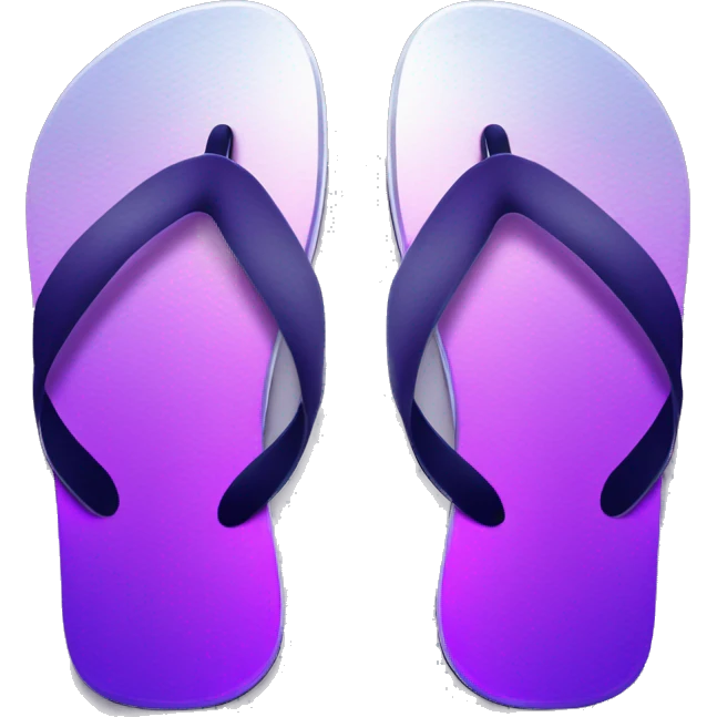 Realistic metallic silver and dark purple gradient pair of summer flip flops isolated. emoji