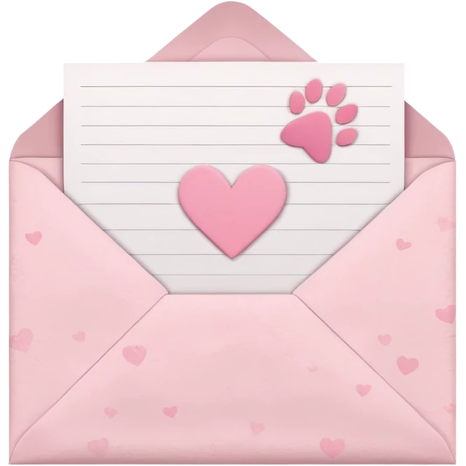 white and pink love letter with hearts and paw prints, cute, simple emoji