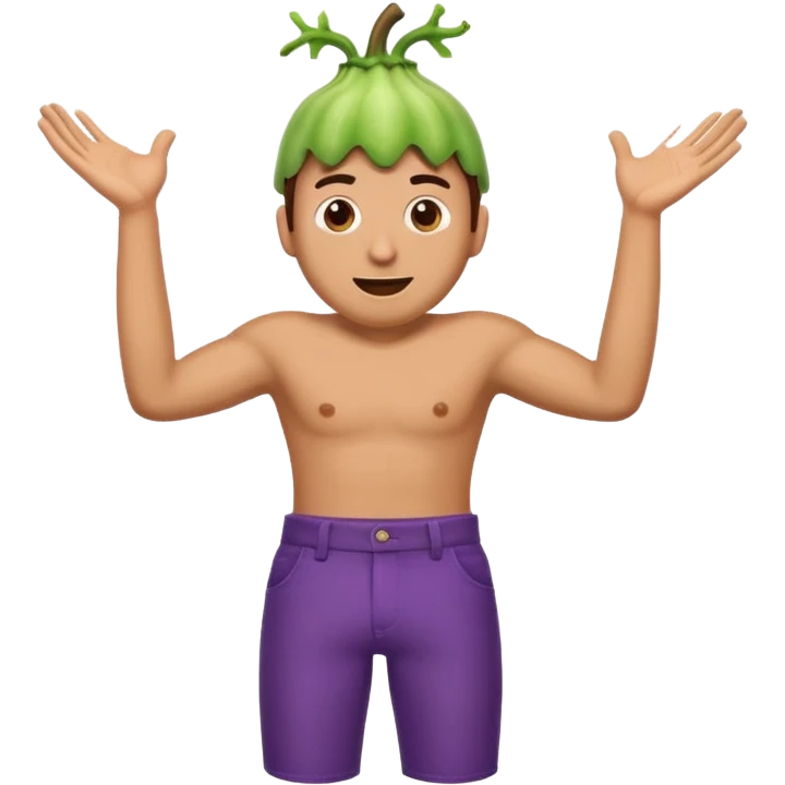 Guy emoji with hands up and out saying why with his eggplant hanging out of his panys emoji