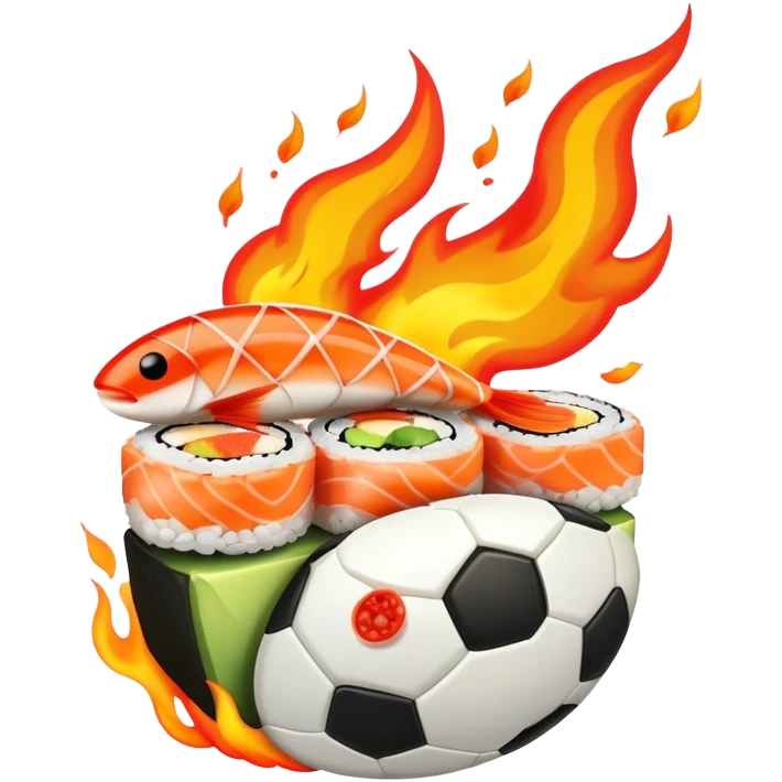 Soccer in flames with sushi  emoji