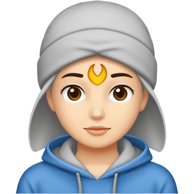 Saçı arkadan bağlı beyaz tenli kirli sakallı 24 yaşlarında üzerinde gri kapüşonlu sweat olan bir erkek çiz emoji