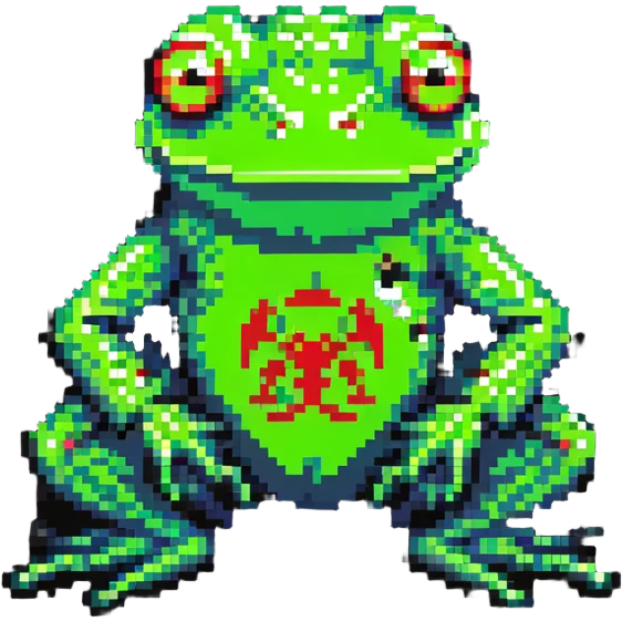 cybernetic frog with biohazard symbol emoji
