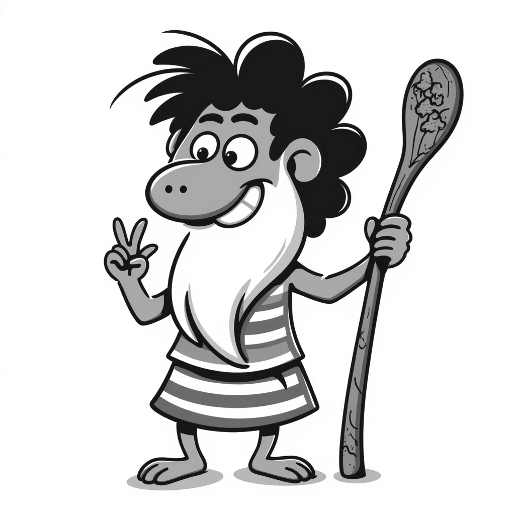 Rafiki holding staff, hand-drawn doodle style, playful and loose lines emoji