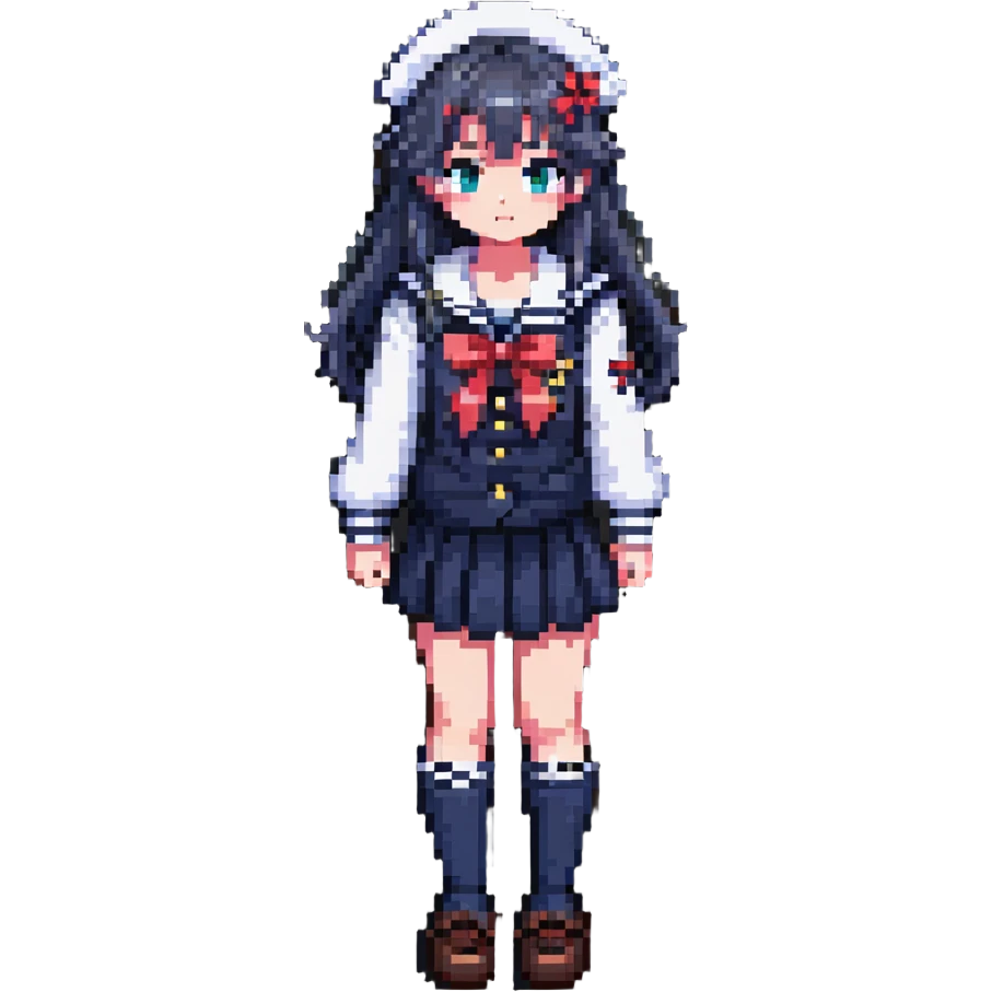 Japanese anime schoolgirl with classic sailor uniform in pixel art style emoji