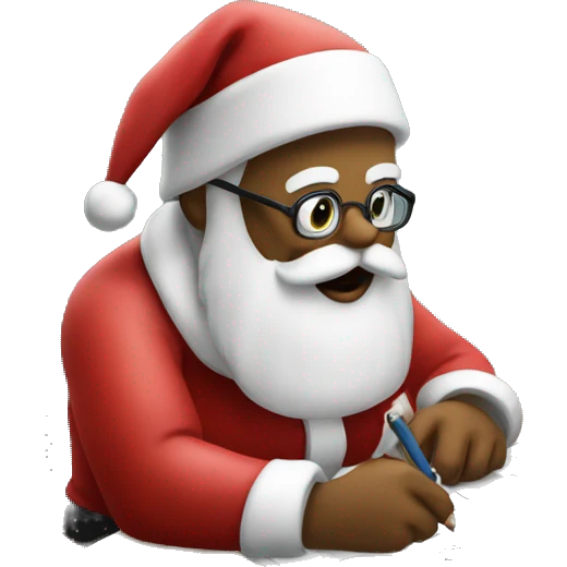 Santa is sitting on a desk, solving complicated math problems  emoji