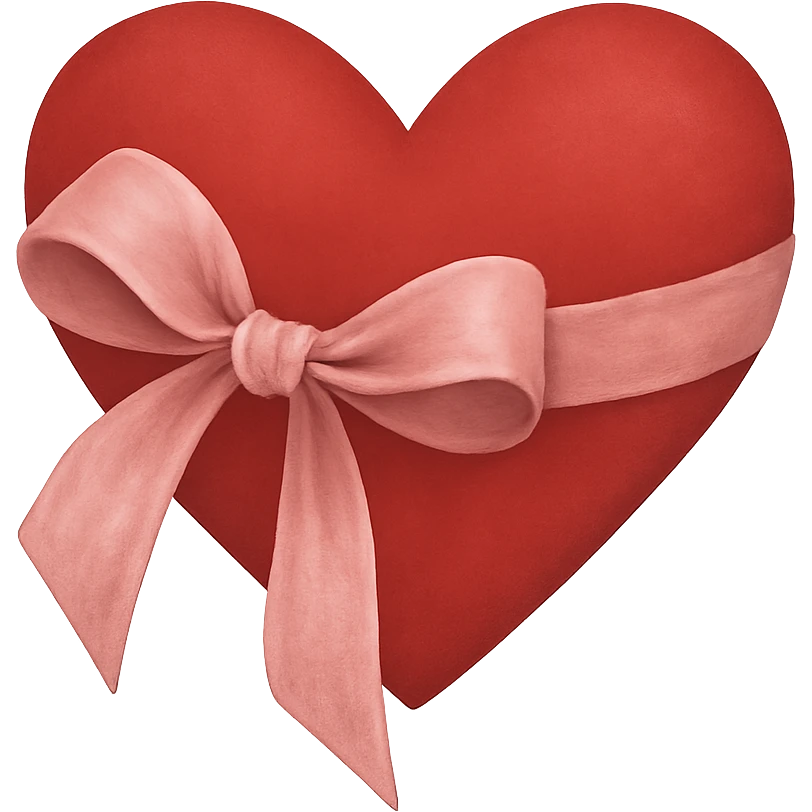 heart with a pink velvet ribbon accent, clean digital illustration, no background emoji
