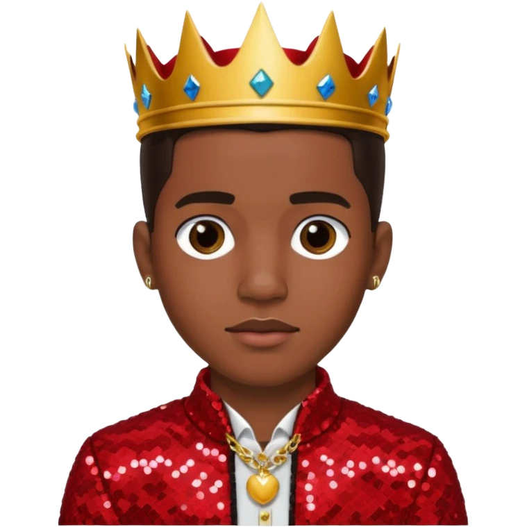King Combs with dark brown hair, red sequin outfit emoji