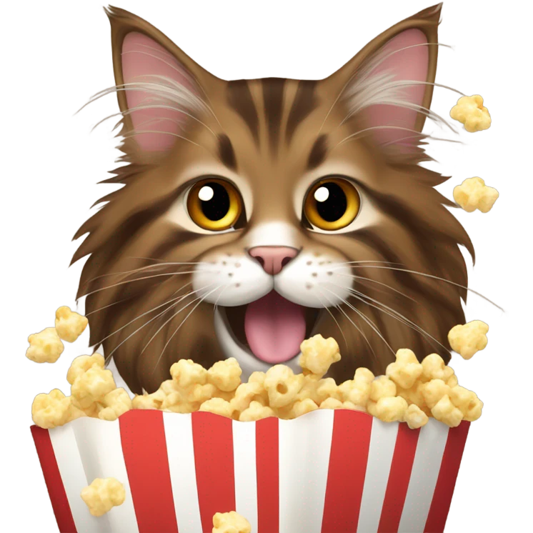 Brown Maine coon eating popcorn  emoji