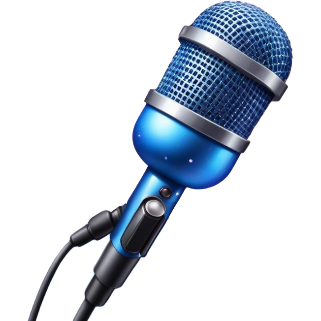 Create a vibrant and dramatic emoji that represents pop stage performance, focusing on the equipment and stage atmosphere. The design should feature a close-up of a professional stage microphone, shining brightly with sparkling details. In the background, show a part of the stage with dramatic stage lighting, illuminated with colorful spotlights and a festive firework-like salute or confetti to convey the energetic atmosphere of a live performance. Use neon colors like electric blue, pink, and silver to highlight the glamour and excitement of the stage. The background should be transparent. emoji