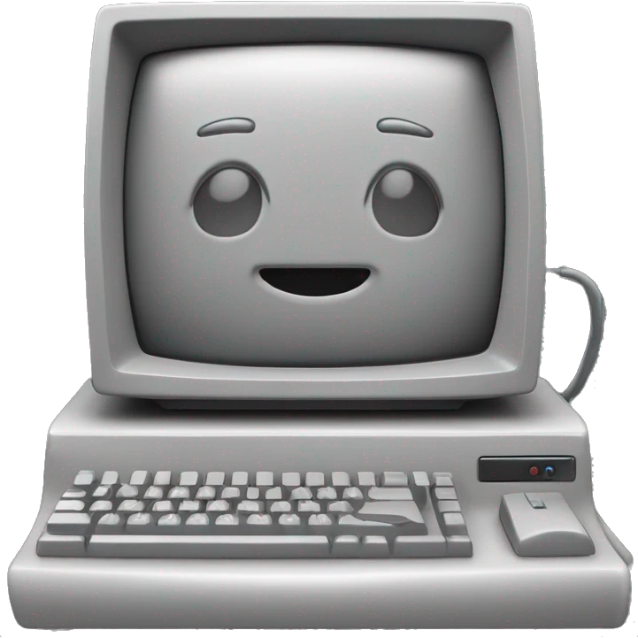 a computer of the 70s. It's design is clunky and grey yet charming. It has been designed in a way to look like a smiling face from the front.  emoji