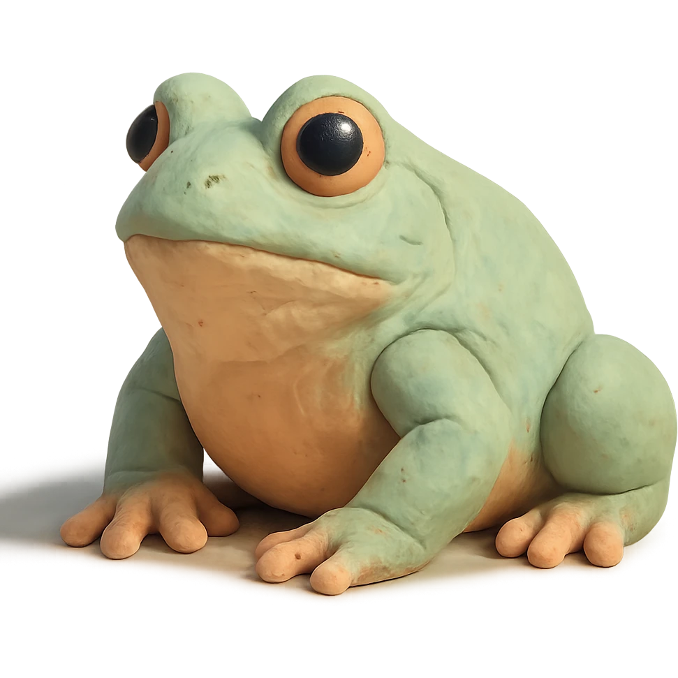 realistic bufo frog doll, claymation style, visible fingerprints, pastel colors, no background emoji