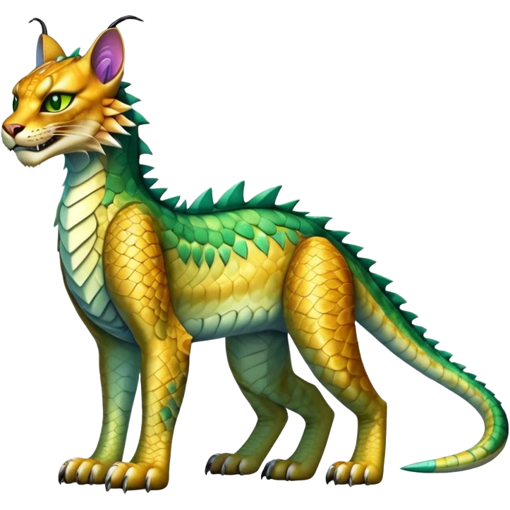 Shiny exotic iridescent Dragon-Tiger-type Lynx-Caracal-Crocodile-Bobcat-Fakémon-creature full body emoji