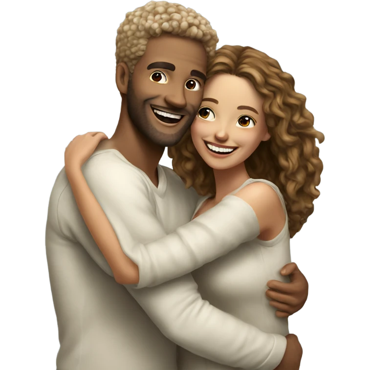 Hyper Realistic beautiful model couple hug and laugh  emoji