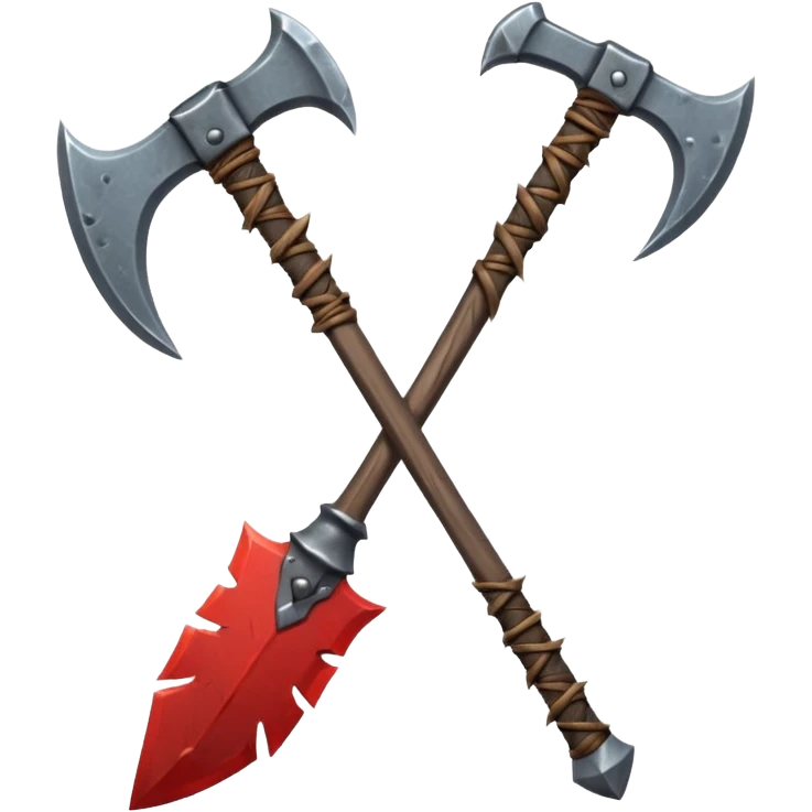 savage barbarian axe object icon, spiked double blade, battle-worn metal, scratches, heavy fantasy weapon, 3D cartoon, mobile game icon style, centered, clean background, no text, no watermark emoji