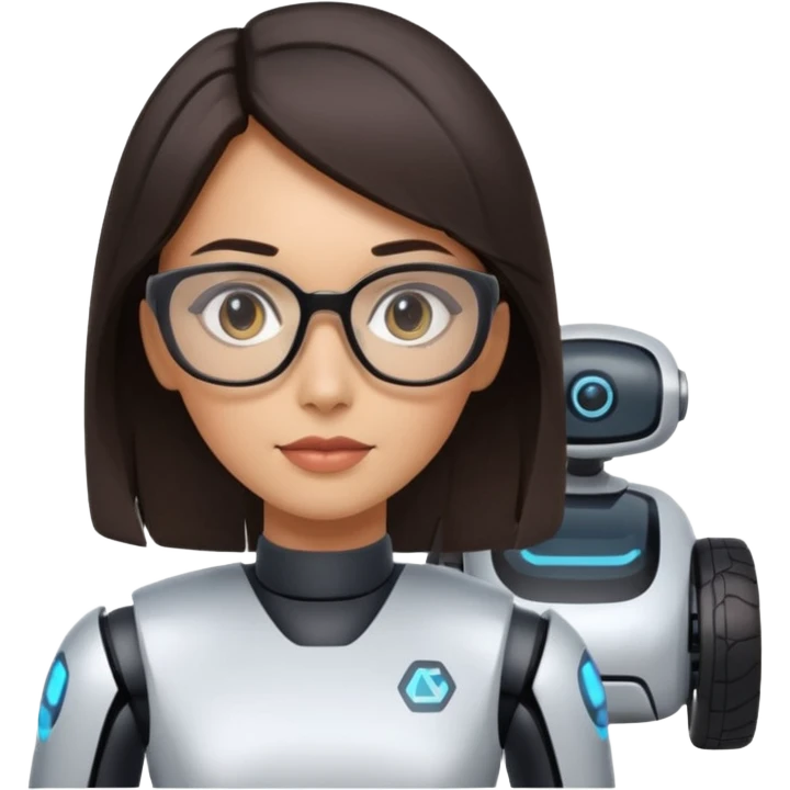 female AI robotics engineer with dark hair, and autonomous car robot  emoji