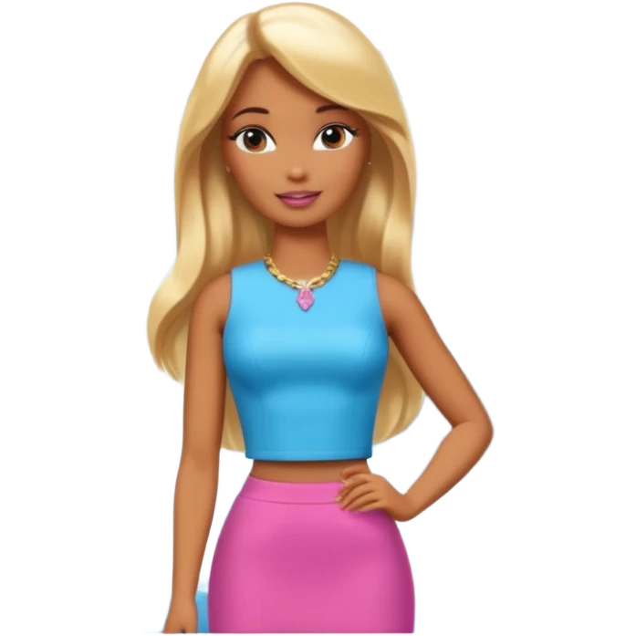 Brown skin blonde hair barbie in front of mountain and waterfall  emoji