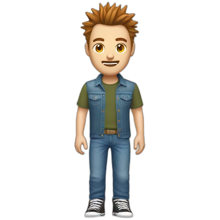 white male adult, Brown Spikey Hair, Video Game Shirt, Blue Jeans, Converse shoes emoji