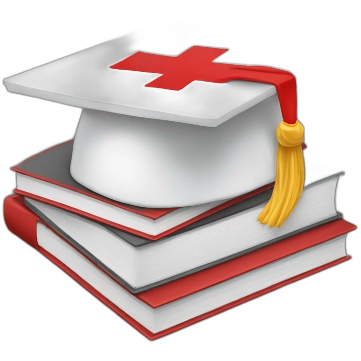 White Student cap with red medical cross On a stack of books emoji