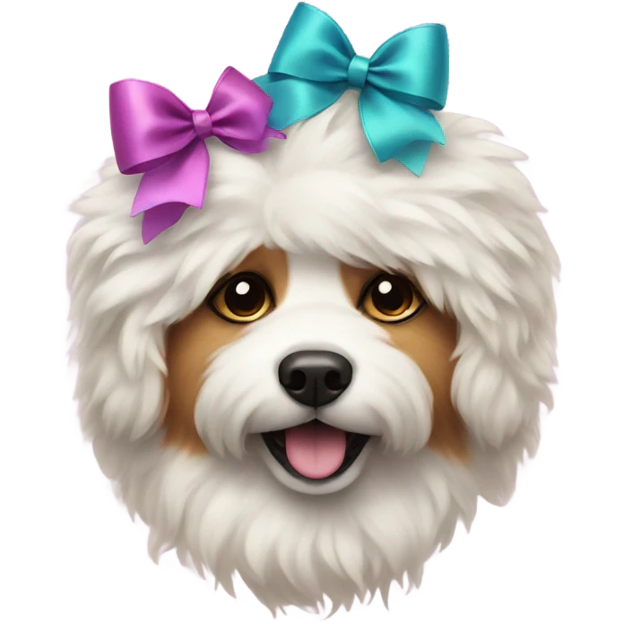 Fluffy dog with bows emoji