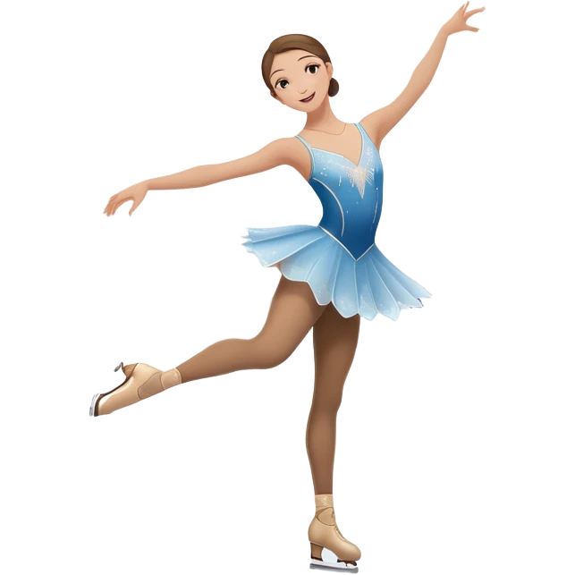 An icon featuring a graceful figure skater performing an elegant spin on a glistening ice rink. The background includes soft lighting, a crowd in the stands, and snowflakes gently falling. Transparent background highlights the beauty, artistry, and precision of figure skating. emoji