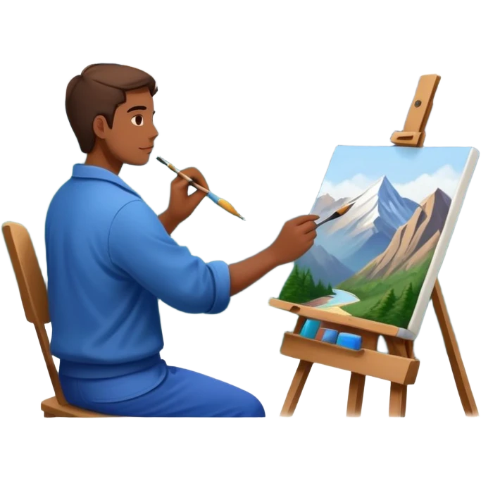 Artist painting a beautiful mountain peak destination on canvas emoji