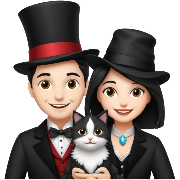 magician couple and their pet cat emoji