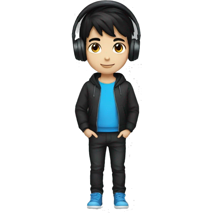 Black hair blue eyes boy with headphones black outfit emoji