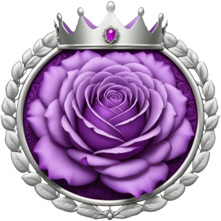 Purple rose flower, silver circle plaque, silver tiara emoji